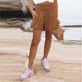 Fongt Women's Hot Selling Solid Color High-Waisted Elastic Shorts Tight Waist Wide Leg Slacks