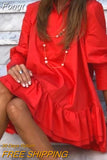 V Neck Long Sleeve Women Dress 2023 Casual Elegant Loose A-Line Party Dress Ladies Vintage Solid Beach Dresses