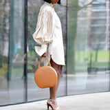 Fongt Summer Large-Size Loose Bubble Sleeves Solid-Color Open-Sleeved Shirt Dress Dress