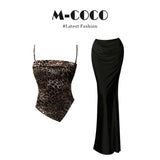 Fongt Little Wildcat Irregular Leopard Tectar Sling Vest Fashion Fishtail Ass Skirt Set
