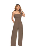 Fongt New Women's Casual Flat Shoulder Wrapped Chest Wide-Leg Jumpsuit-Outfit