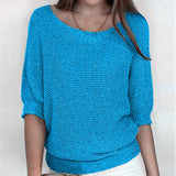 Fongt New Solid Color Round Knit Shirt Women Commuting Elegant Seven-Sleeve Top Air-Conditioning Shirt