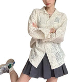 Fongt Hollow Out Shirt Coat Female Spring And Summer Korean Design Sense Small Sunscreen Shirt Loose Casual Long Sleeve Jacket-Outfit