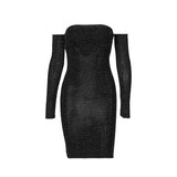 Backless Corset Dress 2020 Spring Shiny Women Dress With Long Sleeve Gloves Shimmer Black Short Dress For