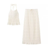 Fongt Homemade New Women's Folding Top Hanging Neck Sling Skirt Set