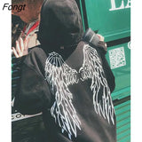 Hip Hop Reflective Hoodie Harajuku Loose Unisex Clothes Winter Pullover Wings Coat Women Punk Gothic Couple Hoodie