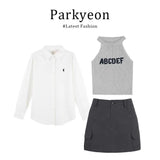 Fongt Girl Grey Letters Hanging Neck Suspension Vests Loose Sun T-Shirt Packed Three-Piece Dress