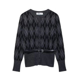 Fongt Women's Clothing 2025 Spring New With Belt Rhumin Sweater Jacket + Open Skirt Suit