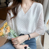 Fongt Chiffon Shirt Short-Sleeved Women's Summer Dress 2023 New Fashion Small Shirt Flared Sleeve Top-Outfit