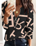 Independent Station Fashion Printed Zipper Long-Sleeved New Casual Blouse-Outfit