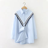 New Women Casual Patchwork Cotton White Shirt Long Sleeve Loose Blouse Autumn Solid Korean BF Style Basic Tops