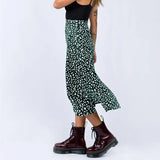 Fongt / Summer 2023 Leopard Print Slit Skirt Sexy Zipper High-Waist Long Skirt-Outfit