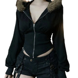 Fongt Cloth Forget Hairy Collar Collar Collar Collar Collar Collar Collar Collar Collar Coat Skinny Zipper Coat Waist Design Picts Slime
