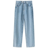 100% Cotton Office Lady Light Colored High Waisted Jeans Women's Straight Loose 2021 New Summer Long
