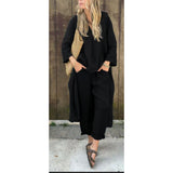 Fongt Spring And Autumn Cotton Tamply Size Women's Loose Casual V-Neck Long-Sleeved Trousers Two-Set Set