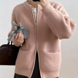 Fongt Color Double Zipper Design Sense Knit Cardigan Female 2024 Spring Autumn New Korean Loose And Casual-Outfit