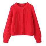 Fongt 2025 New Women's Solid-Color Casual Fashion Coarse Knit Long-Sleeved Sweater Cardigan Jacket