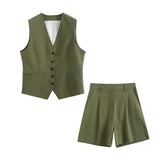 Fongt Women's Linen-Blend Vests In Spring And Summer 2025S + Shorts Sets Of Trendy Brands
