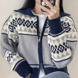 Vintage Jacquard Print Zip Up Cardgan-Outfit
