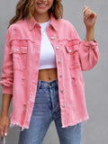 Fongt New Long-Haired Burrowed Denim Jacket Women Autumn Winter Long Sleeve Casual Collar Top