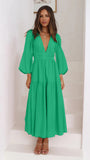 Fongt Autumn And Winter V Collar Waist Show Thin Pleated Long Sleeve Small Fresh Dress Female 23051-Outfit