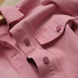 Women Pink Jeans Jacket Oversized Korean Style Single Breasted Chic Denim Coats Spring Autumn Cowboy Jackets