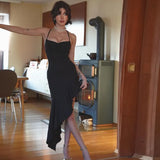 Fongt 2025 New Sexy Hanging Neck Back Cross-Tie Wearing Irregular Lotus Leaf Dress Dress Dress
