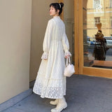 Sleeve Dress Women Lace Patchwork Autumn New Fashion Aesthetic Thick All-match Leisure Tender Simple Cozy Female