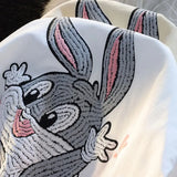 Run Rabbit Cute Cartoon T Shirt Streetwear Couples Oversized Loose Summer Cotton Tops Harajuku Students Kawaii Clothes-Outfit