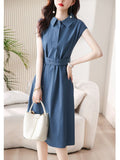 Fongt Fan Short Sleeve Polo Collar Shirt Dress 2025 Spring And Summer High-Sunny Bag Hip Tie Mid-Long Skirt