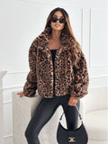 Fongt Autumn And Winter New Leopard Print Collar Fashion Temperament Hairy Short Coat Plus Thick Female Top