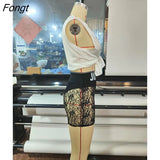 Letter Print Summer Two Piece Set Women Sleeveless Lace Up Crop Top See Through Lace Shorts Streetwear Club