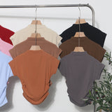 Real Shoot Half-High Collar Hottie Folded Slimmed Short T-Shirt Jacket Woman