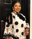 Lace African Dresses for Women Boubou Robe Femme African Dress Dashiki Embroidered Flower Kaftan Dress Africa Plus Size