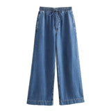 Fongt Street Fashion Straight Trousers Set Women's Spring Top Denim Casual Dress
