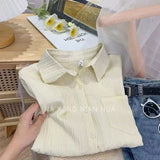 Fongt Chic Texture Folds Loose Long-Sleeved Shirt Women Spring Fresh Design Sense Inside And Outside Wear