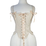 Fongt Autumn Women's New Fashioned Fish Bone Waist Corset With Sleeveless Sexy Dress - Apricot / XXS