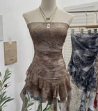 Fongt Shooting Hottie Sexy Shoulder Irregular Lotus Side Ribbon Bram Repair Print Sleeveless Top 1228