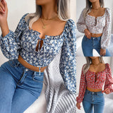 Spring And Summer Sexy Wood Ear With Broken Flowers Chiffon Tat Umbilled Tops Women's