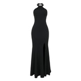 Fongt Sexy Bare Back High Open Fork Dress Dress 2024 New Temperament Fashion Fishtail