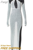 Backless Cut Out Off Shoulder Long Sleeve Maxi Dress Women Mesh See Through Casual Party Vestidos 2023 Spring