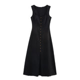 Fongt New Linen Solid Color Sleeveless Collar Fan Flute Dress 6962030