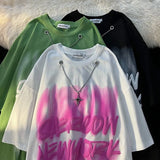 Cotton Material Retro Street Hip-hop Tie-dye Graffiti T-shirt Men Women Cool Cross Chain Fashion Top Summer Oversized-Outfit