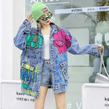 Fashion Denim Jacket Women 2022 New Autumn High Street Design Personality Graffiti Denim Cool Jacket Women