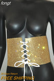 Crystal Sequins Cummerbunds Woman Rhinestones Belt Cummerbund Wide Women's Streetwear Lace Up Corset