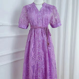 Fongt High-End Temperament Dress 2025 Summer Fashion Strap To Waist Single Buckle Embroidery Mesh Long Dress Woman
