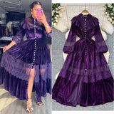 Fongt Dress Women's French Retro Fashion Collar Pearl Single Buckle Lace Splicing Velvet Swoon Long Dress