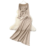 Fongt Temperament Wears A Female Autumn And Winter Design Sense Of Irregular Strap To The Waist Long-Sleeved Knitted Shirt + High Waist Half-Dress