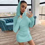 2022 Spring Autumn Fashion Black Long Sleeves Hoody Mini Womens Knitting Dresses Base Party bodycon Outfits