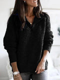 Winter Warm Pullover Sweater Women Fashion Solid Long Sleeve Knitwear Zip Neck Loose Knitted Sweater Jumper Top